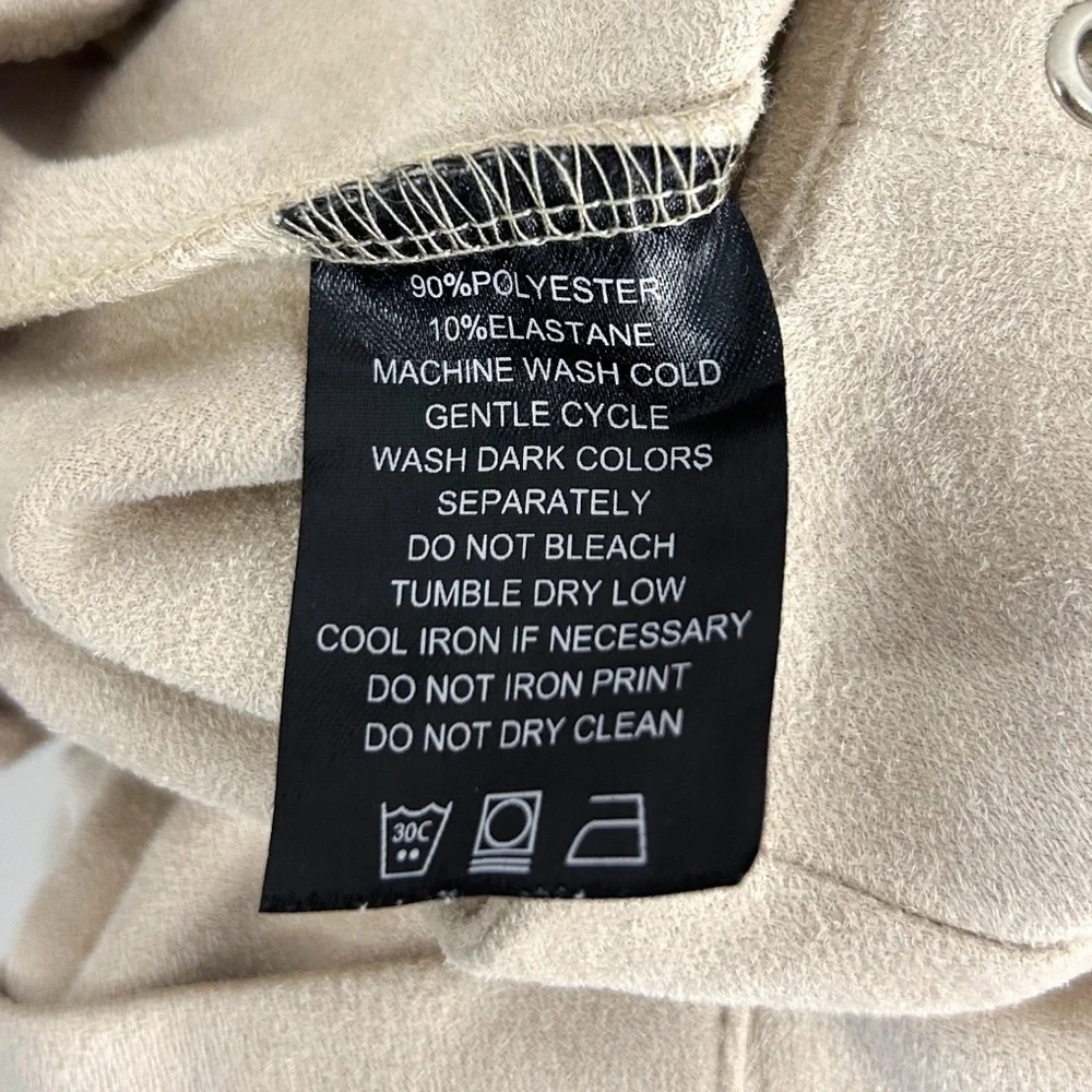 Manière De Voir Beige Faux Suede Lace Up Front Eyelet High Rise Leggings Pants - Picture 7 of 7